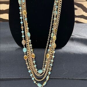 Turquoise and iridescent bead multi strand necklace Two in One Fashion jewelry.